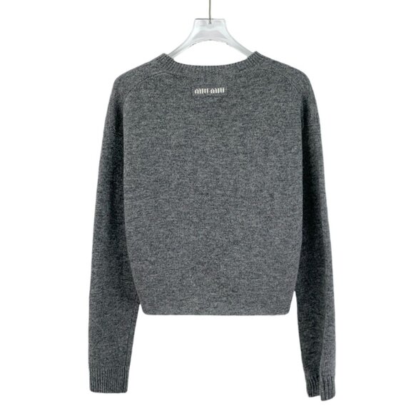 Miu Miu 2023 Dark Gray V-Neck Long-Sleeve Knit Sweater Size S - Picture 8 of 8